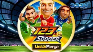 Tampilan layar permainan slot 123 Soccer Link&Merge dengan tema sepak bola yang dinamis